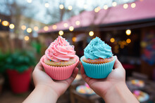 Two Pink And Blue Cupcake, Gender Reveal Concept