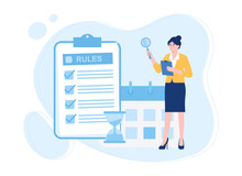 A Woman Holding A Clipboard With The Words Rules On It Concept Flat Illustration