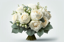 White Roses Bouquet On White Background. For A Greeting Card. Generative AI