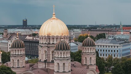 Wall Mural - Beautiful aerial view of Riga city - the capital of Latvia. Christ Cathedral - Famous Church And Landmark
