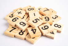 Math Number Wooden On White Background, Education Study Mathematics Learning Teach Concept.