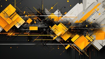 Wall Mural - Abstract yellow orange and black contrast background. Tech futuristic corporate design. Geometric illustration for brochures, flyers, web graphic design.
