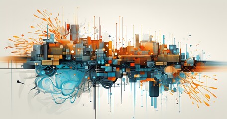 Poster - Abstract yellow orange and black contrast background. Tech futuristic corporate design. Geometric illustration for brochures, flyers, web graphic design.