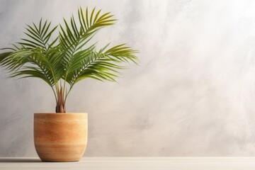 Sticker - Potted chamaedorea palm, plant on light background with copy space