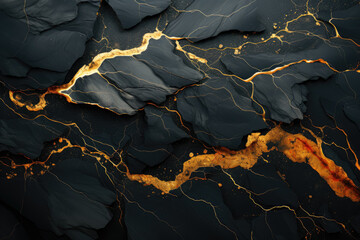 Poster - black marble with luxurious golden textures, creating a fluid and abstract illustration. features a 