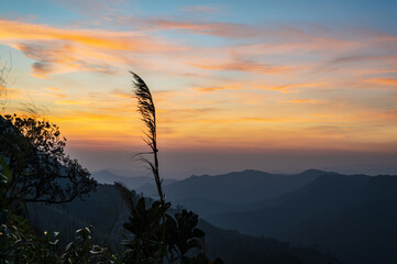 Wall Mural - Beautiful Sunrise on khao khao chang phueak mountian.Thong Pha Phum National Park's highest mountain is known as Khao Chang Phueak