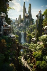 Wall Mural - green eco city concept, futuristic high-tech city with advanced infrastructure, science fiction city