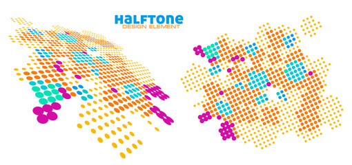 Leinwandbilder - Halftone design element with saturated multicolor dots. Simple vector graphics