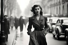 Woman Walking In Paris In 1950 Monochromatic Vintage