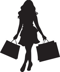 Canvas Print - shopping girl with shopping bag vector silhouette illustration black color