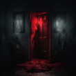 scary horror red door dystopian universe shadow silhouette ai art cinematic movie quality hd 8k ai gen creepy in the window monster