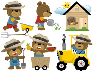 Wall Mural - Vector set of funny bear cartoon in activities