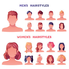 Wall Mural - Man and Woman Hairstyles Stylish Types with Head and Neck Portrait Vector Set