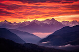 Fototapeta Niebo - Pink and orange sunset over mountains