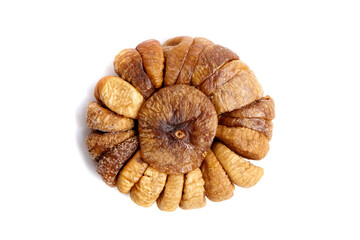 Wall Mural - Dried figs isolated on white. Round pack of sweet sundried fruits