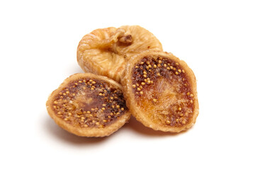 Wall Mural - Dried figs isolated on white background. Healthy snacks dried fruit. Whole and halved fig with seeds