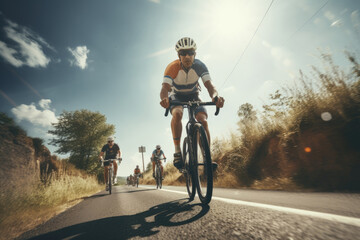 Wall Mural - Group of bikers at group ride, AI Generated