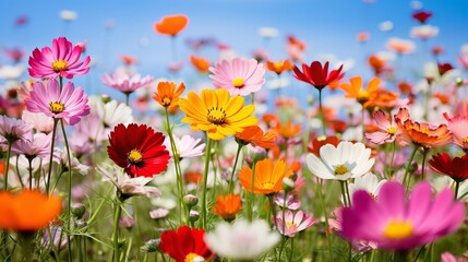  Beautiful Colorful Wildflowers In A Field Sunny Day