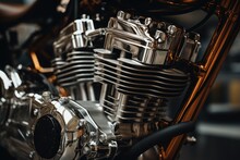 Close Up View Of A Shiny Motorcycle Engine, AI Generated