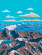 WPA poster art of the Andes mountain or Andean Mountain Range between Chile and Argentina in South America done in works project administration or Art Deco style.

