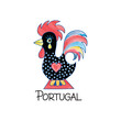 Symbol of Lisbon Portugal. Barcelos portuguese decorated rooster. Vector watercolored illustration.