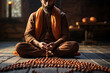 © forenna - serene scene of a person engaged in meditation while holding a mala necklace, enhancing the depth of their spiritual experience Generative AI