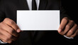 Close up men holding white paper blank for letter paper. empty card, digital ai