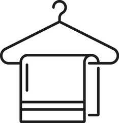 Poster - Towel hanging on hanger, hotel service icon. Vector clean textile fabric, laundry washing machine sign, clean bedding
