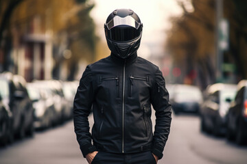 Wall Mural - man wearing motorcycle gear and helmet, AI Generated