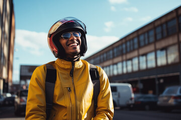 Wall Mural - man wearing motorcycle gear and helmet, AI Generated