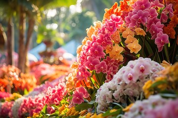 Poster - many beautiful flowers at the flower festival in thailand