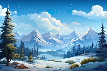 Wall Mural - Abstract 2D rocky mountain pass background environment for adventure or battle mobile game. Mountain pass cartoon style in game art background environment.