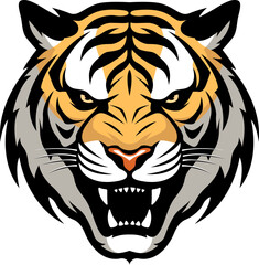 Wall Mural - Tiger head emblem. Mascot mammal predator illustration isolated on white. 
