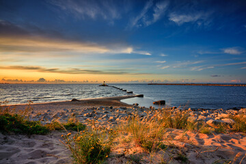 Wall Mural - Amazing sunset on the beach at Baltic Sea in Gdansk, Poland