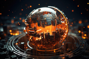 Wall Mural - World globe in cyber world of information. Future and industry concept with communication and technology. Generative AI