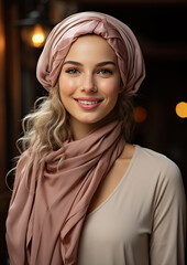 Poster - A Portrait of Beautiful Young Woman Wearing a Headscarf-Smiling