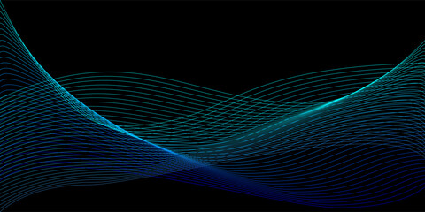 Aufkleber - glowing blue green waves on black background for presentation and design on the topic of computer sc