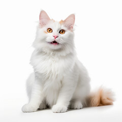  Smiling Turkish Van Cat with White Background - Isolated Portrait Image