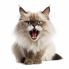  Angry Ragdoll Cat Hissing Aggressively on White Background