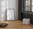Leinwandbild Motiv Modern dark home interior background, frame mock up, 3d render