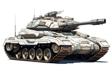 Detailed illustration of a futuristic advanced warfare armored military battle tank isolated on a white background