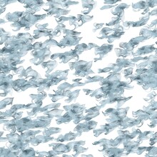 Multicolored Random Flying Brush Strokes. Veil Or Fish Net Imitation. Dark And Light Blue Colors On The White Background. Seamless Pattern