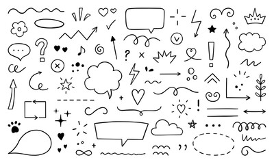 Wall Mural - abstract doodle elements. hand drawn decorative illustrations in sketch style. arrows, stroke, stars