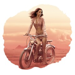 Sticker - a woman on a motorcycle. Generative AI Art.