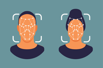 Face recognition. Face ID. Human Face Scanning. Facial recognition. Face scan.