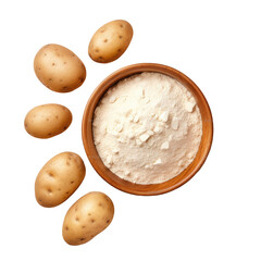 Wall Mural - Potato powder and fresh potatoes on wooden table Top view Flat lay