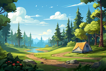 Wall Mural - Background environment of a 2D abstract caravan route for mobile adventure or battle game. Caravan known route cartoon style in game art background environment.