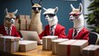 Santa's Llama Squad: Christmas-Clad Llamas Discuss Shipping Strategies.
