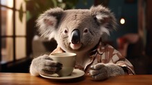 Fashionable Koala Interlude: Sun-Kissed Ambiance, Enjoying Coffee