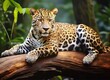 Large wild Jaguar in the wild near a pond, generative AI